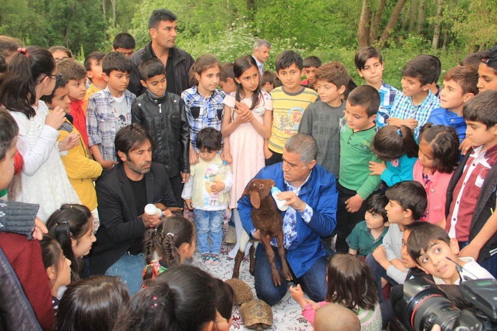 Çocukları sırtında taşıyan türkücü Aydın Aydın ezilme tehlikesi geçirdi