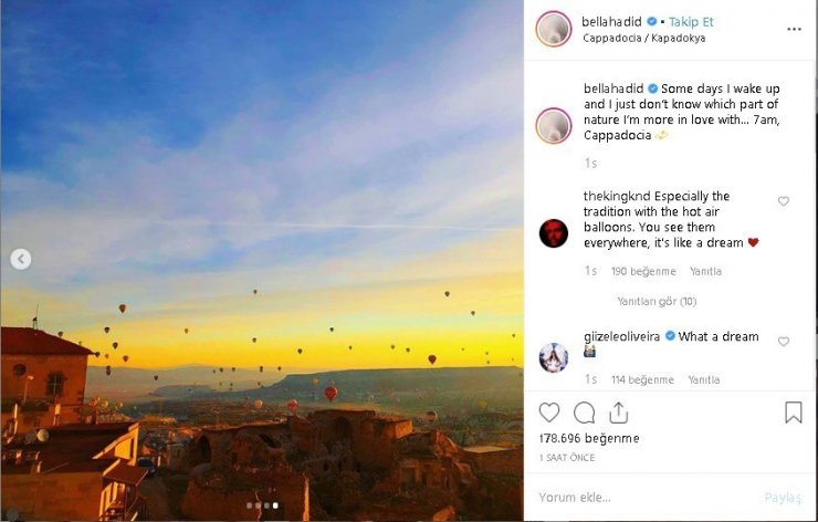 Bella Hadid’in Kapadokya’dan paylaştığı fotoğraflara beğeni yağıyor