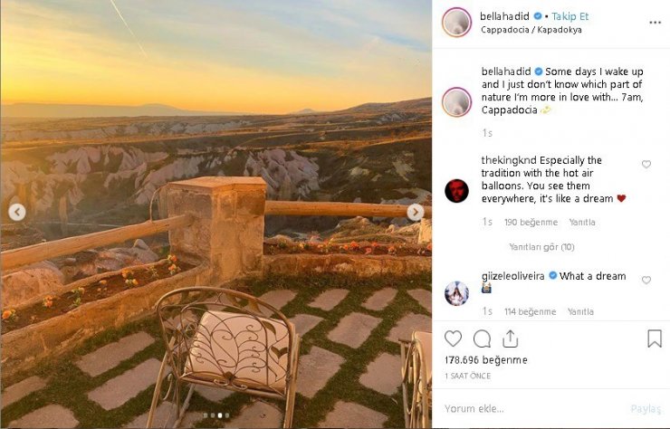 Bella Hadid’in Kapadokya’dan paylaştığı fotoğraflara beğeni yağıyor