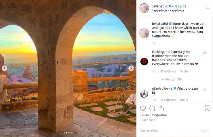 Bella Hadid’in Kapadokya’dan paylaştığı fotoğraflara beğeni yağıyor