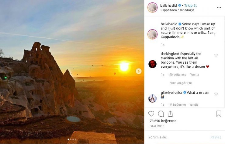 Bella Hadid’in Kapadokya’dan paylaştığı fotoğraflara beğeni yağıyor